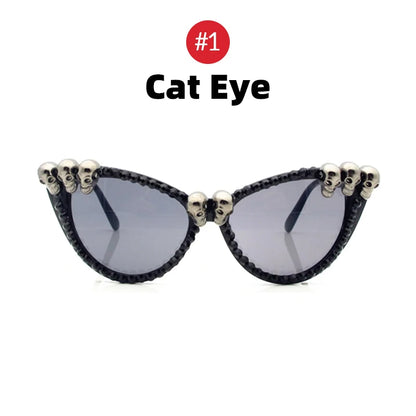 Women Skull Sunglasses Black Cat Eye Rhinestone Gorgeous HELLOWEEN Sunglasses