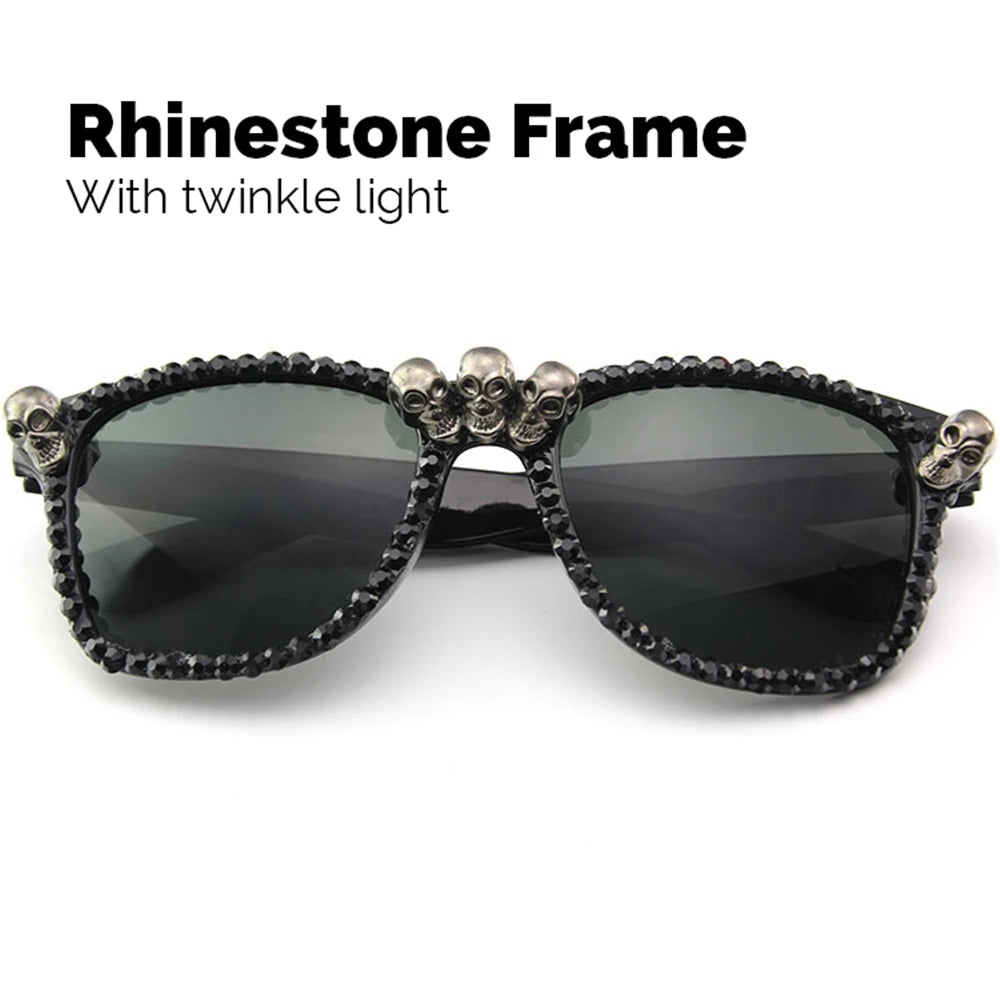 Women Skull Sunglasses Black Cat Eye Rhinestone Gorgeous HELLOWEEN Sunglasses