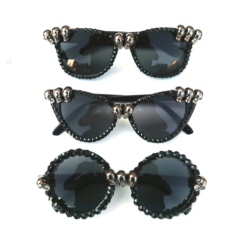 Women Skull Sunglasses Black Cat Eye Rhinestone Gorgeous HELLOWEEN Sunglasses