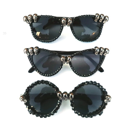 Women Skull Sunglasses Black Cat Eye Rhinestone Gorgeous HELLOWEEN Sunglasses
