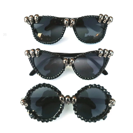 Women Skull Sunglasses Black Cat Eye Rhinestone Gorgeous HELLOWEEN Sunglasses