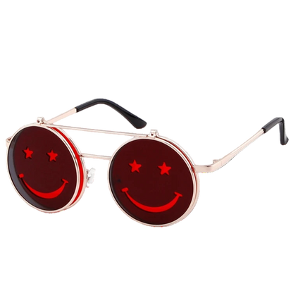 Flip Up Smiling Face Round Metal Frame Gothic Retro HELLOWEEN Sunglasses