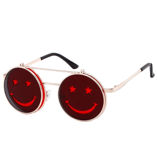 Flip Up Smiling Face Round Metal Frame Gothic Retro HELLOWEEN Sunglasses