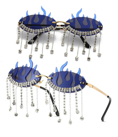 Diamonds Fire Flame Women Luxury Rhinestone HELLOWEEN Sunglasses