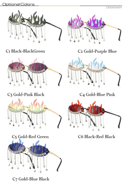 Diamonds Fire Flame Women Luxury Rhinestone HELLOWEEN Sunglasses