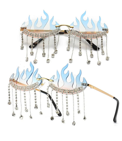 Diamonds Fire Flame Women Luxury Rhinestone HELLOWEEN Sunglasses