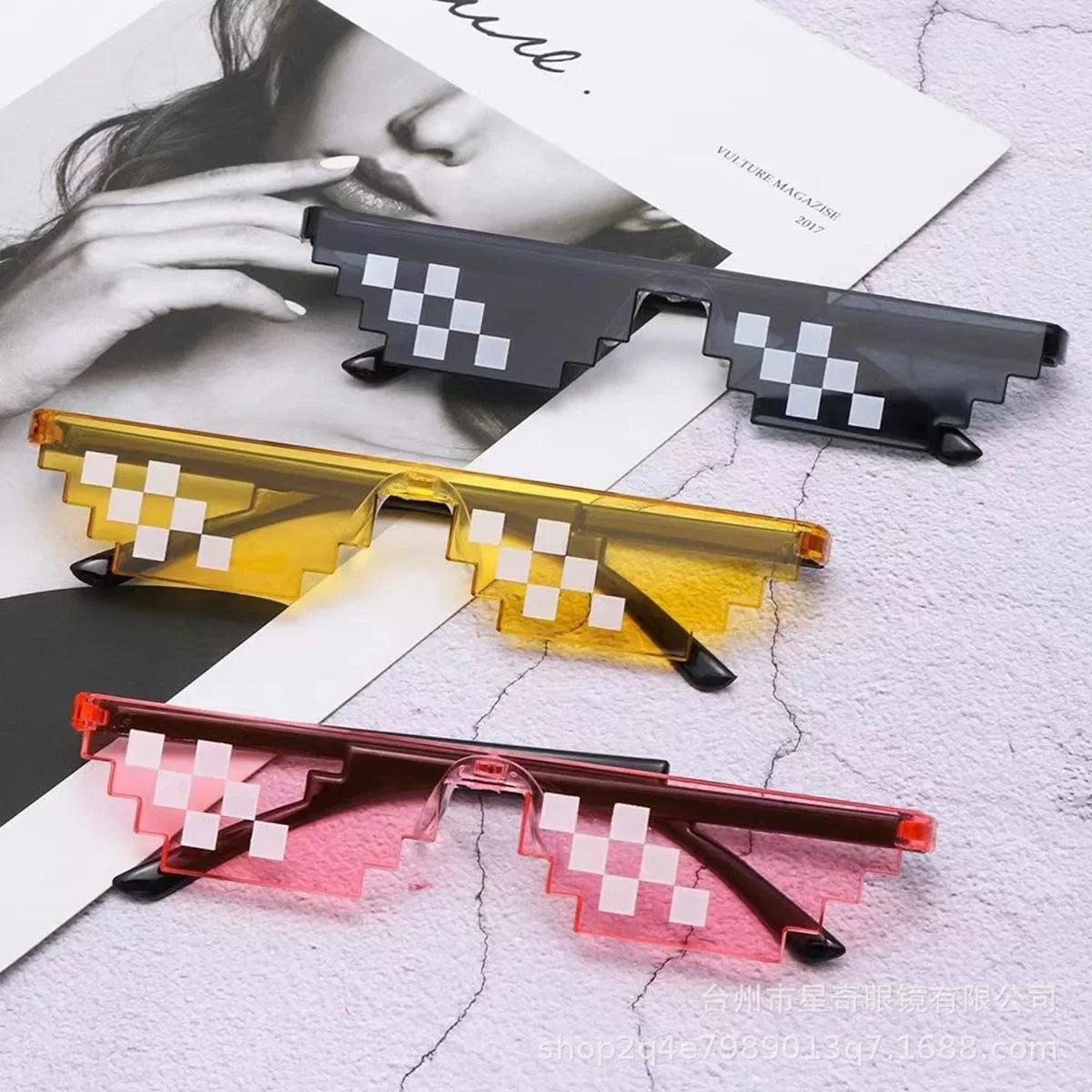5Pcs Trick Toy Thug Life Pixel Mosaic Glasses