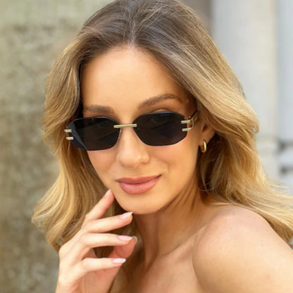 Retro Frameless Trendy Fashion Brand Sun Glasses