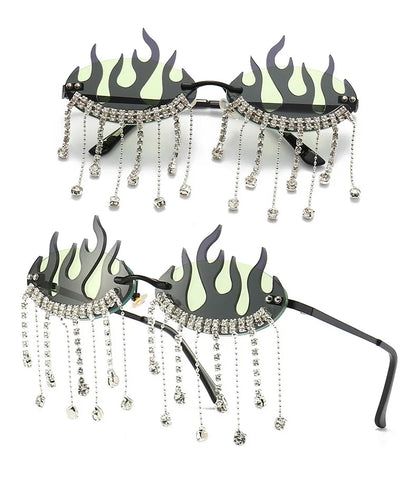 Diamonds Fire Flame Women Luxury Rhinestone HELLOWEEN Sunglasses