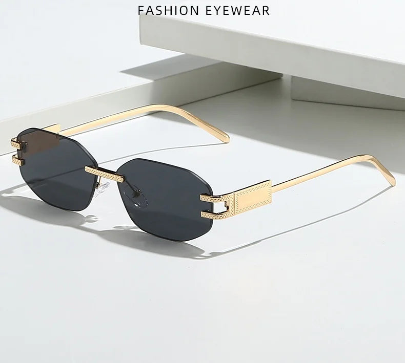 Retro Frameless Trendy Fashion Brand Sun Glasses