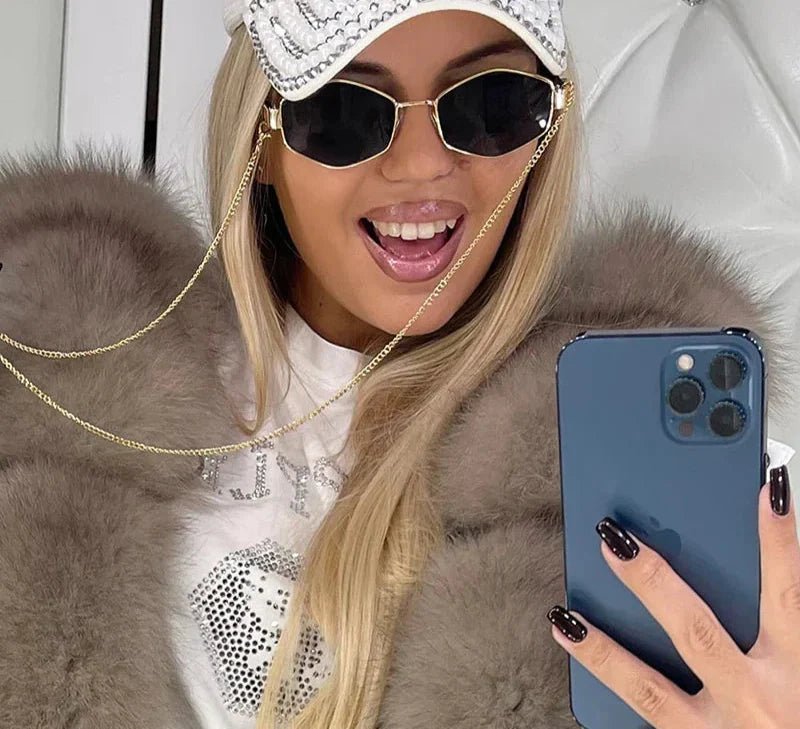 Luxury Hexagon Sunglasses with Chain