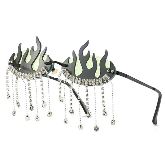 Diamonds Fire Flame Women Luxury Rhinestone HELLOWEEN Sunglasses