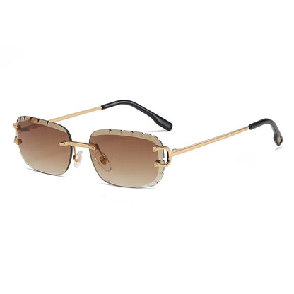 Rimless Rectangle Anti-Glare Cut Edge Sunglasses