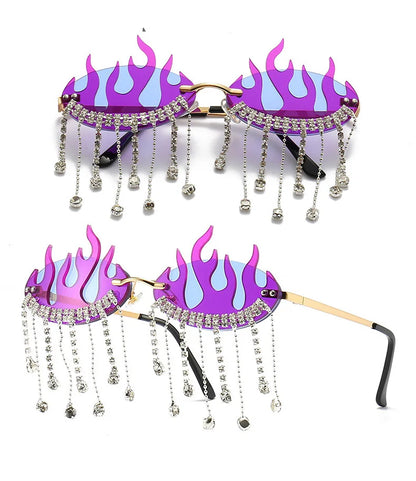Diamonds Fire Flame Women Luxury Rhinestone HELLOWEEN Sunglasses