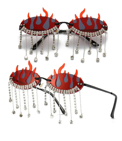 Diamonds Fire Flame Women Luxury Rhinestone HELLOWEEN Sunglasses