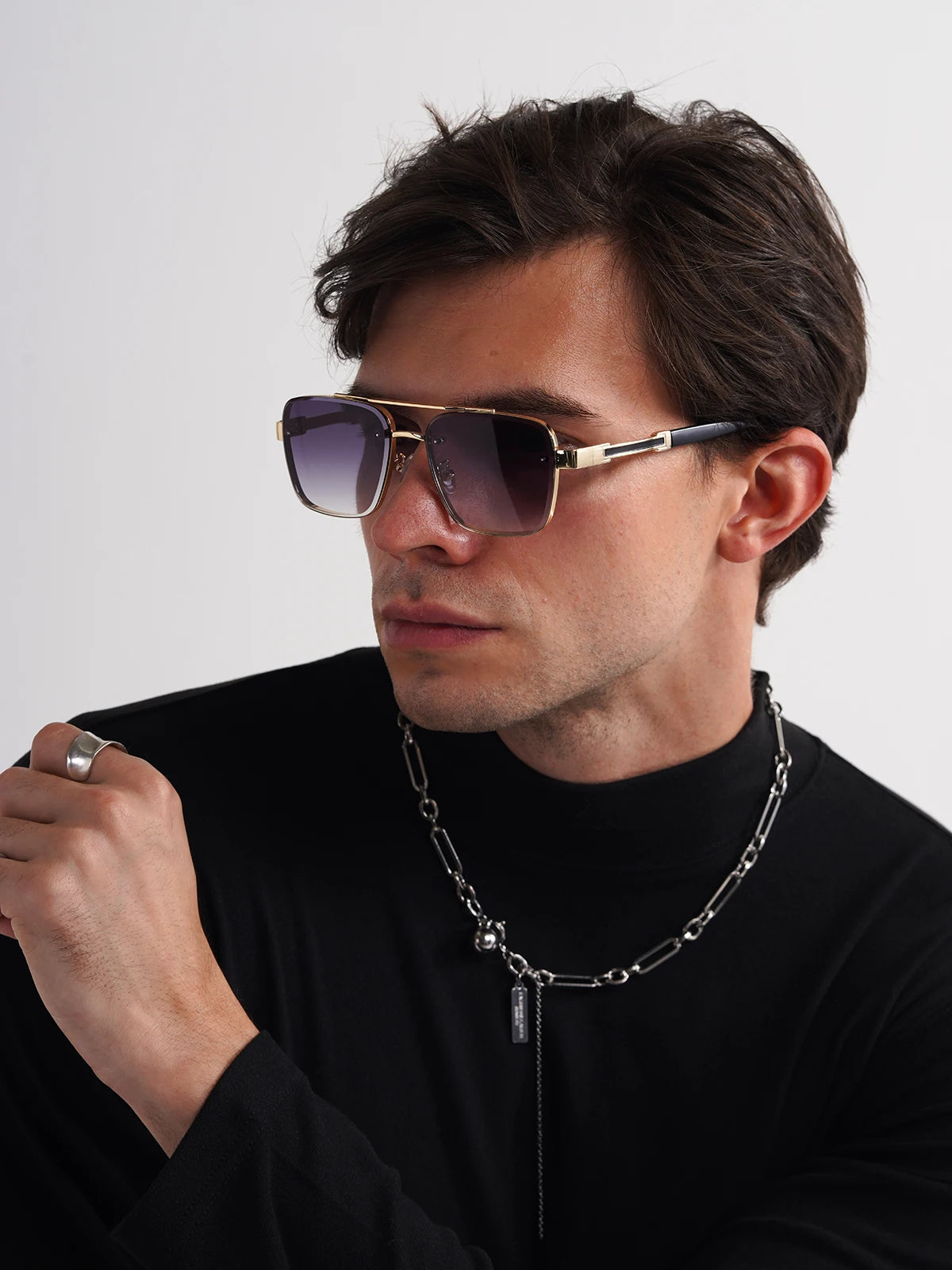 Ruiao Square Pilot Metal Gradient Luxury Sunglasses