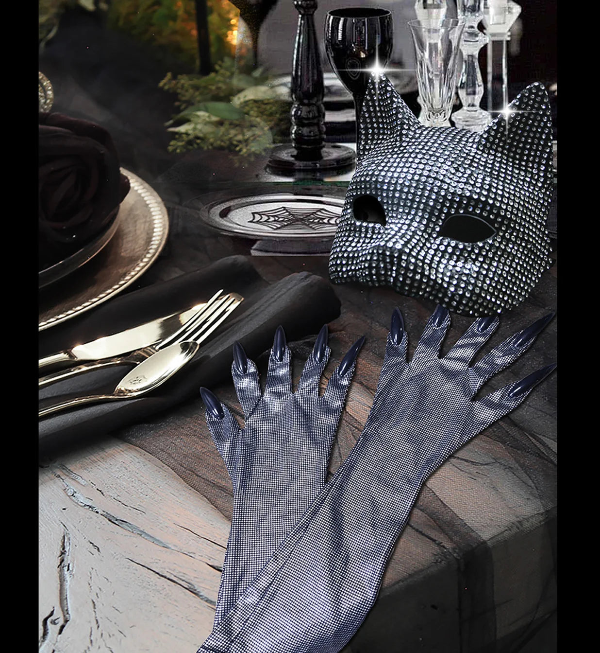 Sexy Cat Ear Bling Masks & Gloves