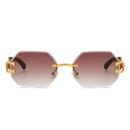 Frameless Cut Edge Hexagon Sunglasses