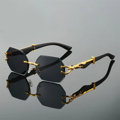 Frameless Cut Edge Hexagon Sunglasses