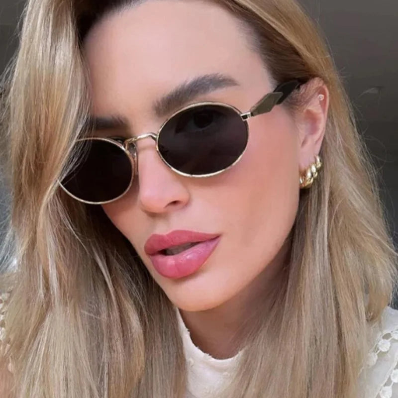 Luxury Metal Frame Cat Eye Oval Women's Sunglasses