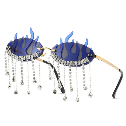 Diamonds Fire Flame Women Luxury Rhinestone HELLOWEEN Sunglasses