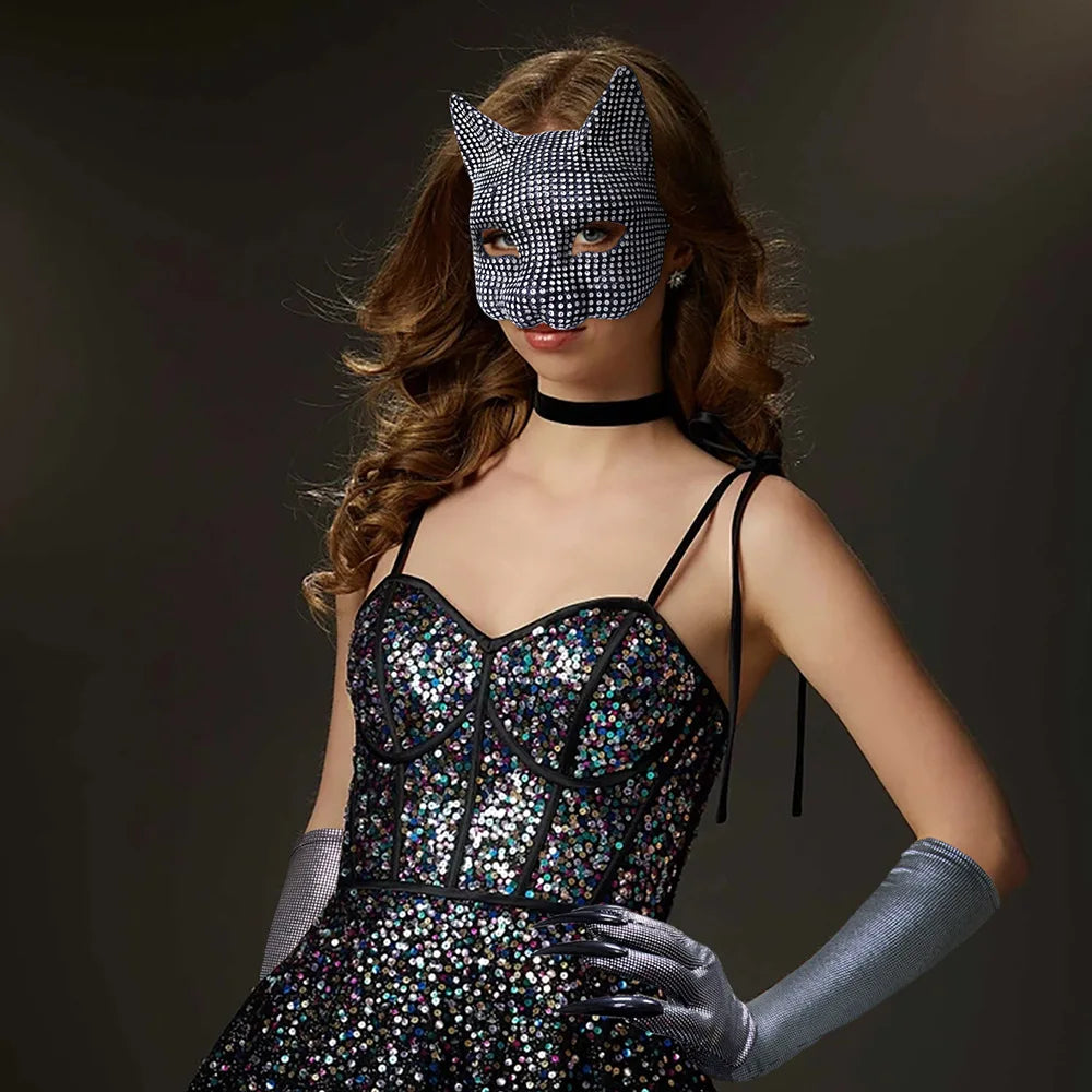 Sexy Cat Ear Bling Masks & Gloves