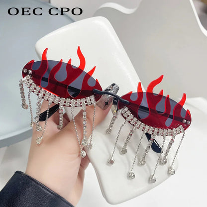 Diamonds Fire Flame Women Luxury Rhinestone HELLOWEEN Sunglasses