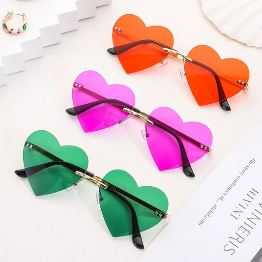 Pink Hipe Costume Party Rimless Heart HELLOWEEN Sunglasses